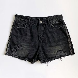 Zara Black Cutoff High Rise Rhinestone Jean Shorts